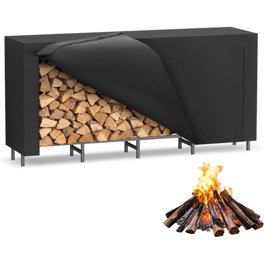 Metal outdoor firewood rack with waterproof cover