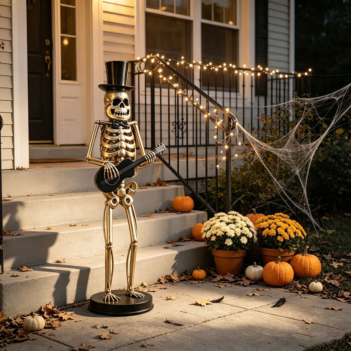 64-inch metal skeleton musician garden statue