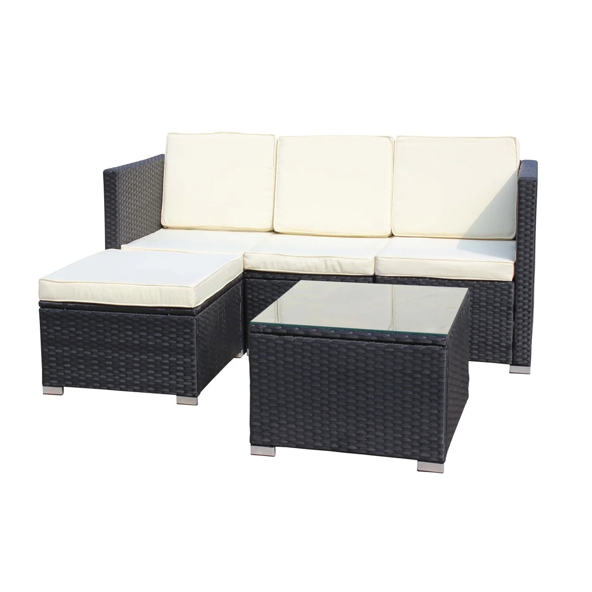 5-piece rattan patio sofa set with cushions and coffee table