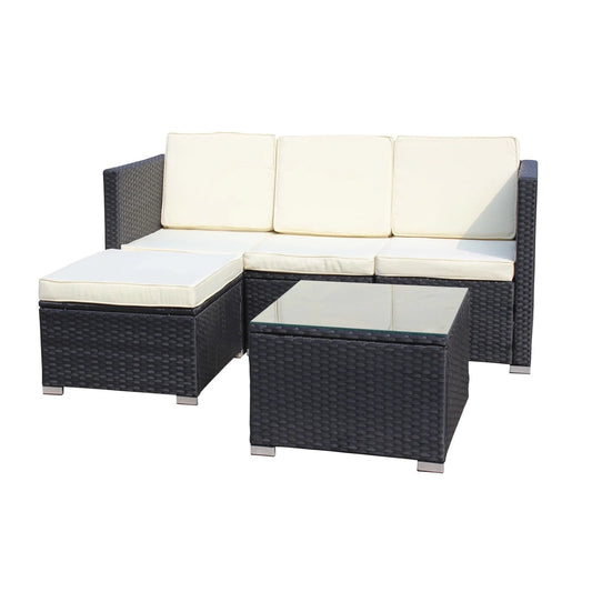 5-piece rattan patio sofa set with cushions and coffee table