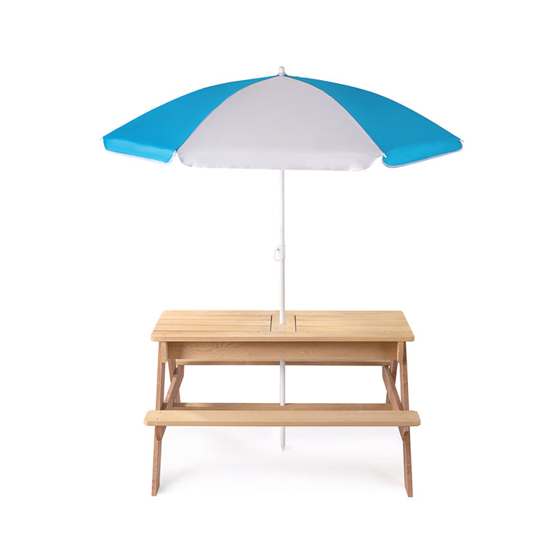 Kids wooden picnic table with umbrella