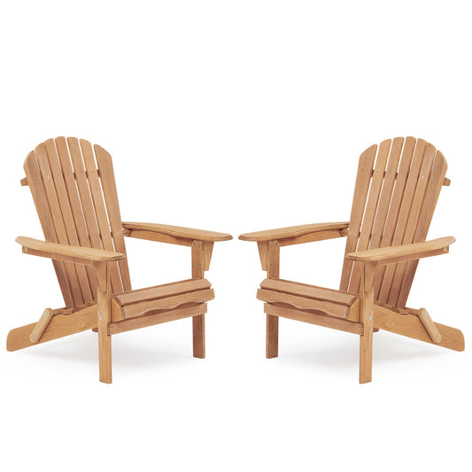 Folding wooden Adirondack chairs set of 2 on a deck