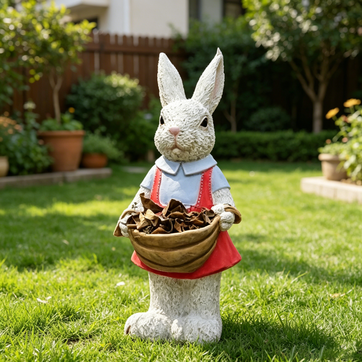 Pink rabbit statue flower pot for garden decor