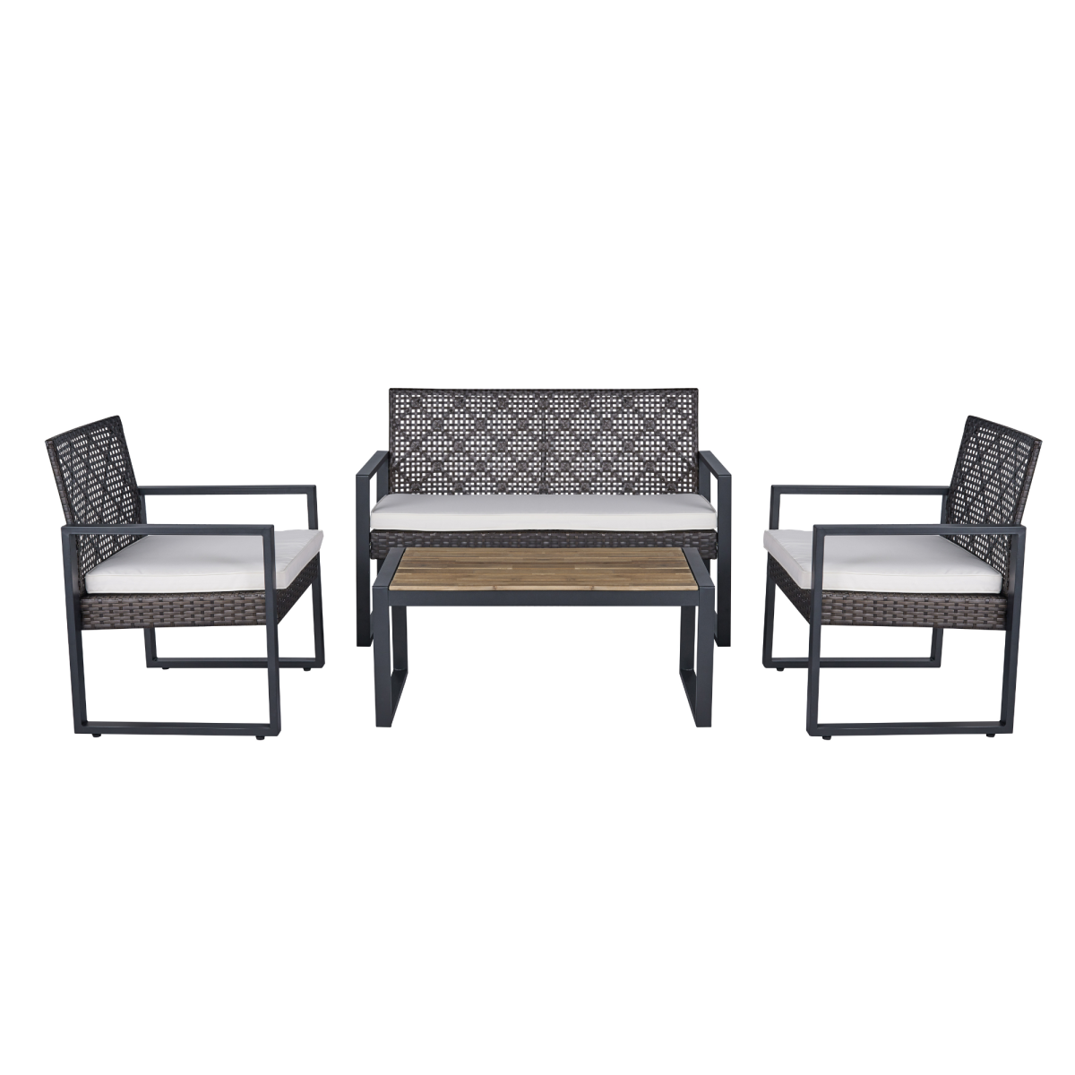 4-piece acacia wood patio furniture set with cushions