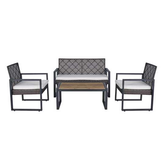 4-piece acacia wood patio furniture set with cushions