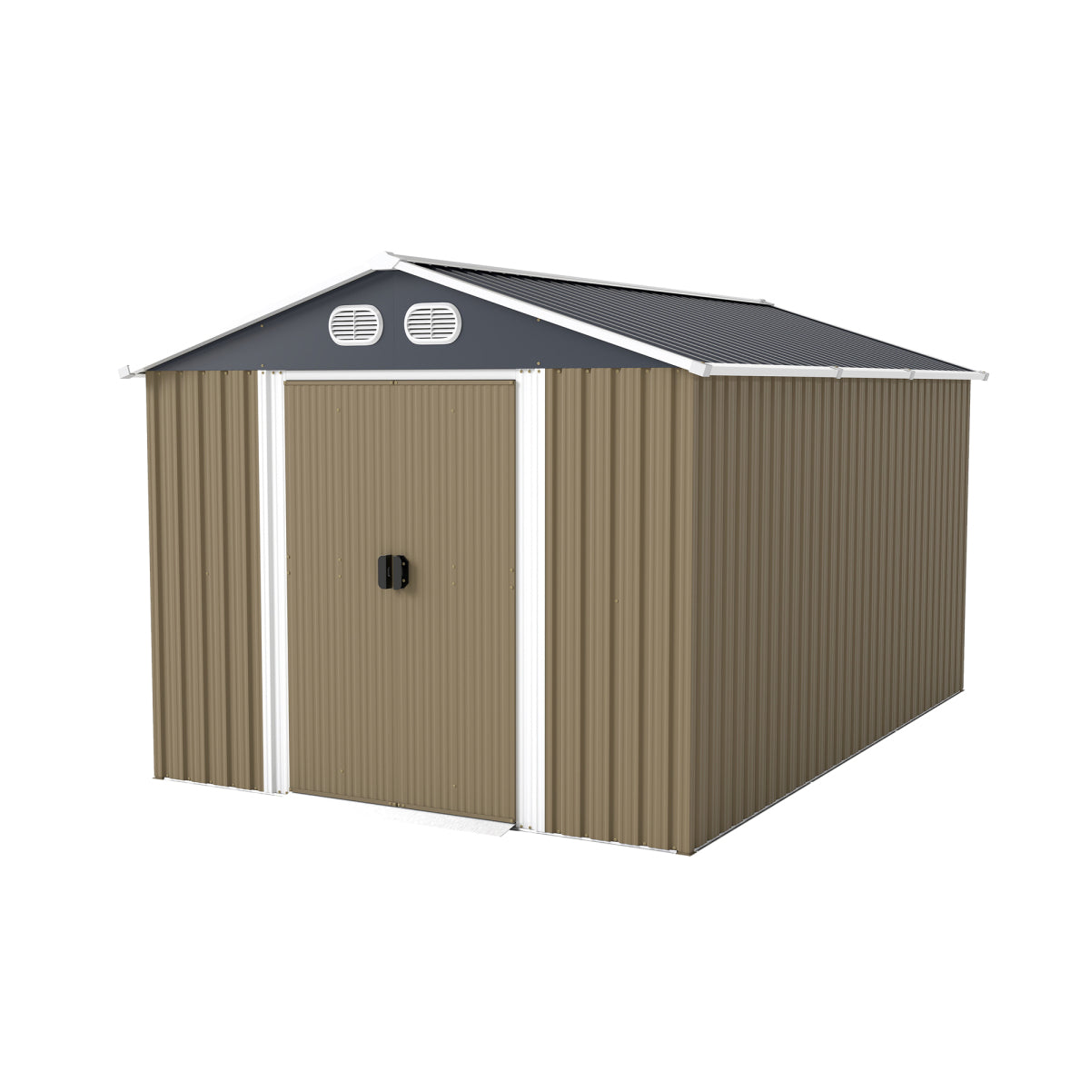 12FT large metal outdoor storage shed in a backyard